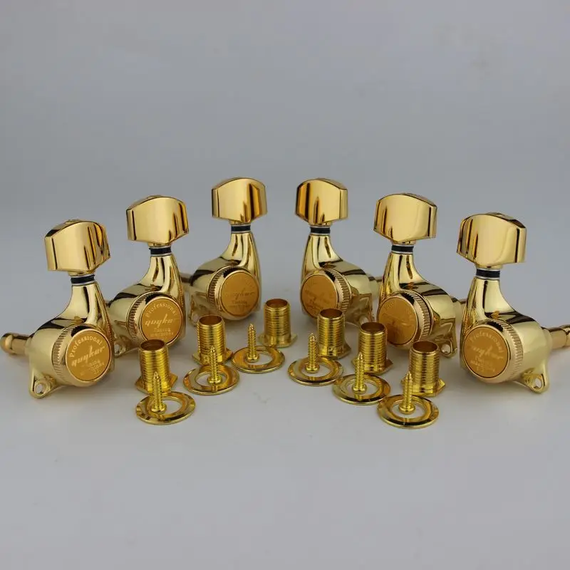 GUYKER Gold Guitar Locking Tuners Electric Guitar Machine Heads Tuners 3R3L Gear ratio 1:21 Lock Tuning Pegs
GUYKER Gold Guitar Locking Tuners Electric Guitar Machine Heads Tuners 3R3L Gear ratio 1:21 Lock Tuning Pegs