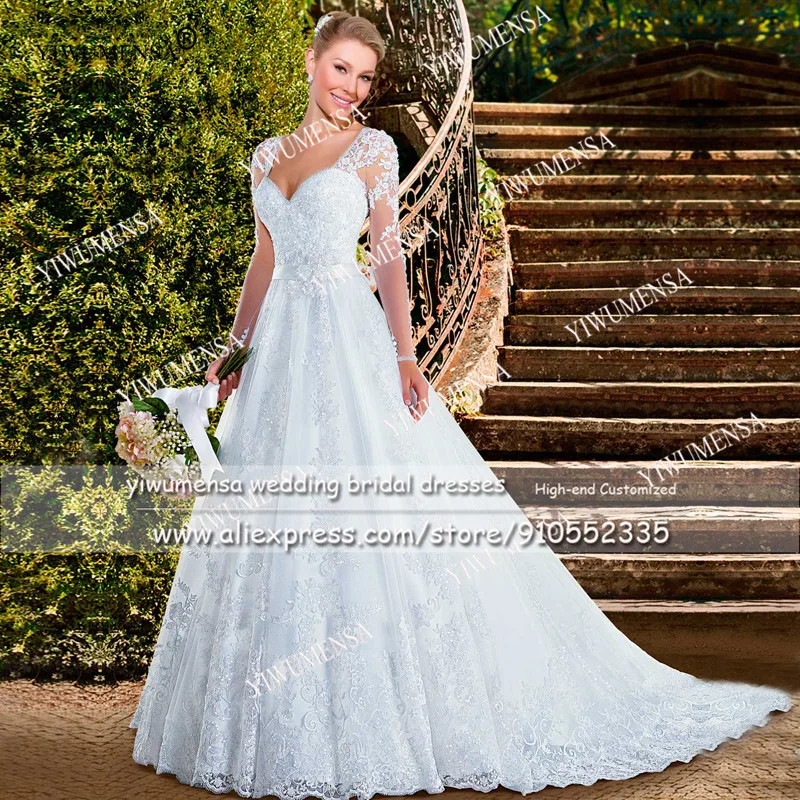YIWUMENSA Luxury Princess A Line Wedding Dress White Lace Appliques V Neck Beaded Floor Length Buttons Back Illusion Bridal Gown
YIWUMENSA Luxury Princess A Line Wedding Dress White Lace Appliques V Neck Beaded Floor Length Buttons Back Illusion Bridal Gown