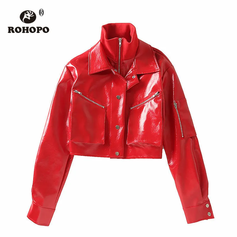 ROHOPO Autumn Thick Red Leather Bomber Asymmetric Jacket Woman Chic Pockets Motor Slim PU Leather Solid Outwear #699
ROHOPO Autumn Thick Red Leather Bomber Asymmetric Jacket Woman Chic Pockets Motor Slim PU Leather Solid Outwear #699