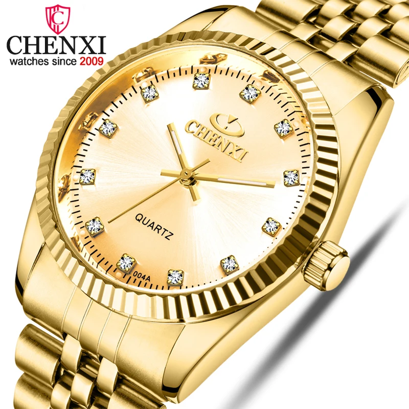 Фото CHENXI Watches for Women & Men Analog Wristwatch Luxury Couple Watch Golden Stainless Steel Rolex Diament Gold | Наручные часы