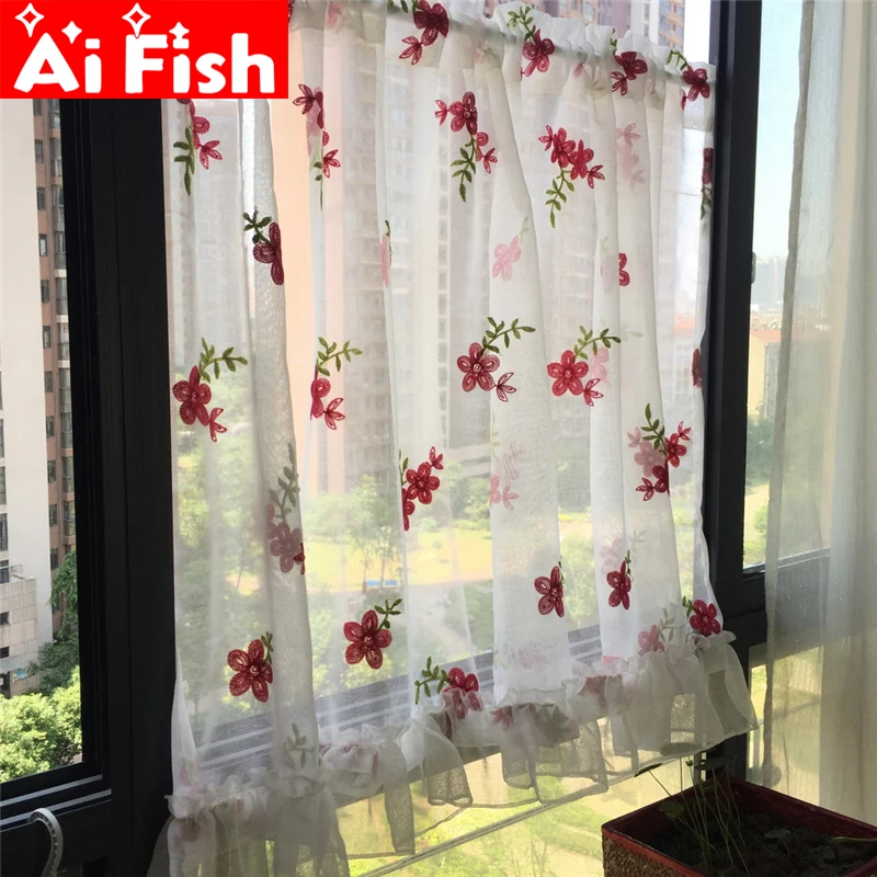 American Country Fresh Small Red Flower Embroidery Tulle Curtain Study Kitchen Custom Lace Window Screen Short Curtain P261-3
American Country Fresh Small Red Flower Embroidery Tulle Curtain Study Kitchen Custom Lace Window Screen Short Curtain P261-3