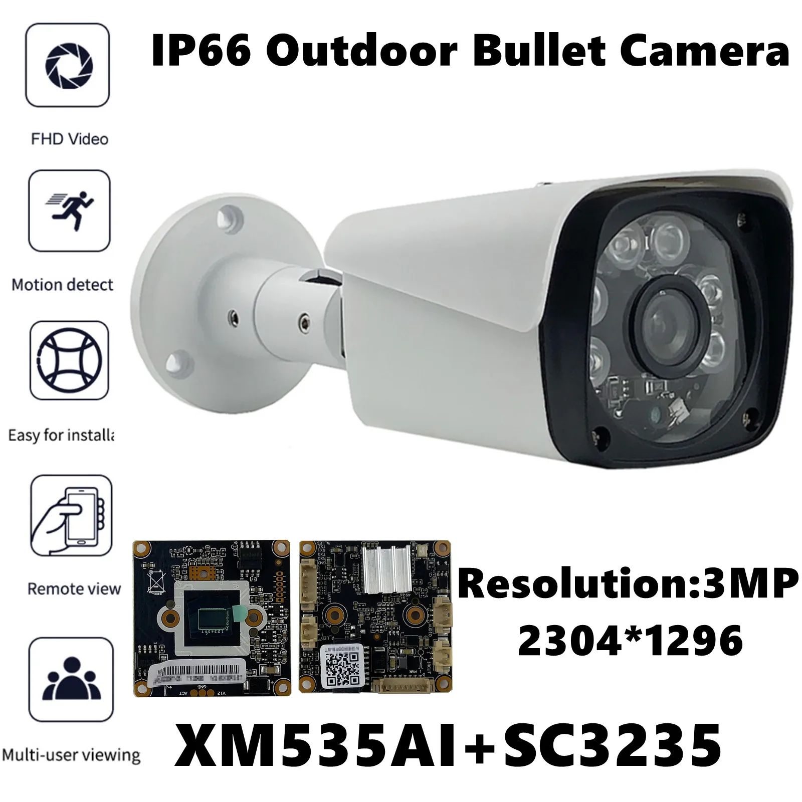 XM535AI + SC3235 IP Металлическая Цилиндрическая камера видеонаблюдения наружная 3MP