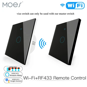 WiFi RF433 Transmitter Wall Panel Smart Glass Panel Touch Switch 1/2/3 Gang Remote Control Switch Works with Alexa, Google Home
WiFi RF433 Transmitter Wall Panel Smart Glass Panel Touch Switch 1/2/3 Gang Remote Control Switch Works with Alexa, Google Home