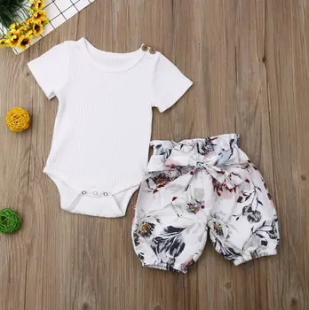 Newborn Baby Girls Floral Clothes Ribbed Jumpsuit Romper White Tops + Floral Pants Shorts Outfits Sets Summer Clothing
Newborn Baby Girls Floral Clothes Ribbed Jumpsuit Romper White Tops + Floral Pants Shorts Outfits Sets Summer Clothing