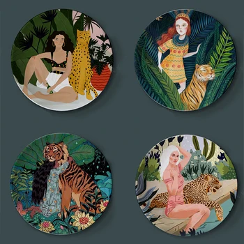 Flora Tiger and Girl Watercolor Plates Creative Home Decorative Illustration Plate Ceramic Decor Europe Craft Leopard Lady Round
Flora Tiger and Girl Watercolor Plates Creative Home Decorative Illustration Plate Ceramic Decor Europe Craft Leopard Lady Round