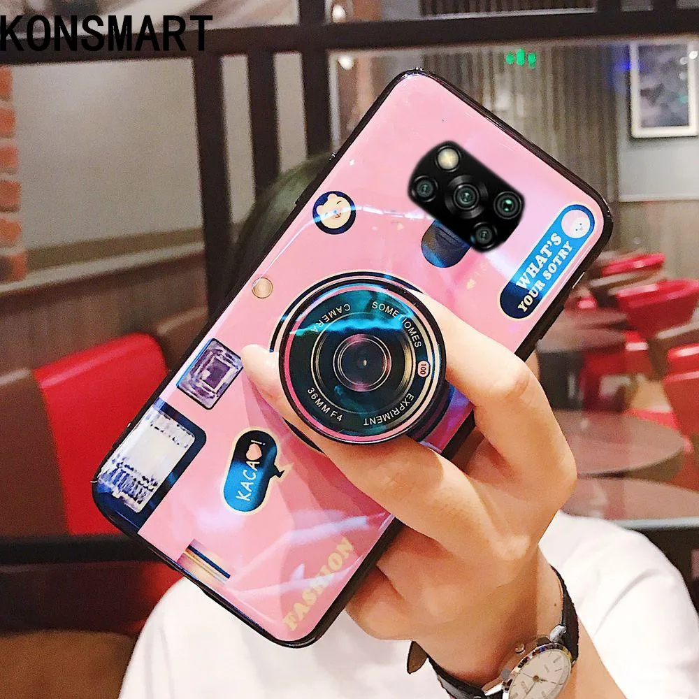 KONSMART для Xiaomi POCO X3 чехол Ретро 3D камера Телефон Чехол NFC силиконовый мягкий синий