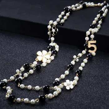 Luxury brand design number 5 long pearl necklace camellia double layer sweater chain necklace woman party jewelry 
Luxury brand design number 5 long pearl necklace camellia double layer sweater chain necklace woman party jewelry