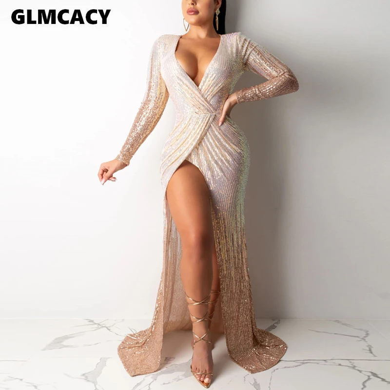 Women Sexy V-neck Sequined Long Sleeve Long Dress Autumn Elegant Solid Glitter Split Floor-length Asymmetrical Dress
Women Sexy V-neck Sequined Long Sleeve Long Dress Autumn Elegant Solid Glitter Split Floor-length Asymmetrical Dress