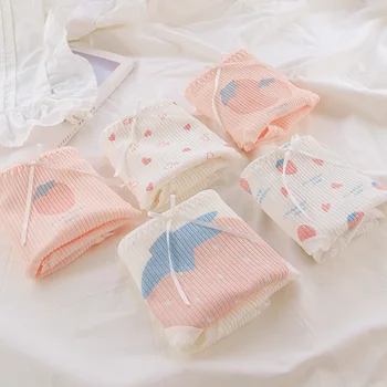 Sweet Strawberry Heart Print Bows Teen Girl Panties Comfortable Pure Cotton Mid Waist Screw Thread Briefs Women Underwear
Sweet Strawberry Heart Print Bows Teen Girl Panties Comfortable Pure Cotton Mid Waist Screw Thread Briefs Women Underwear