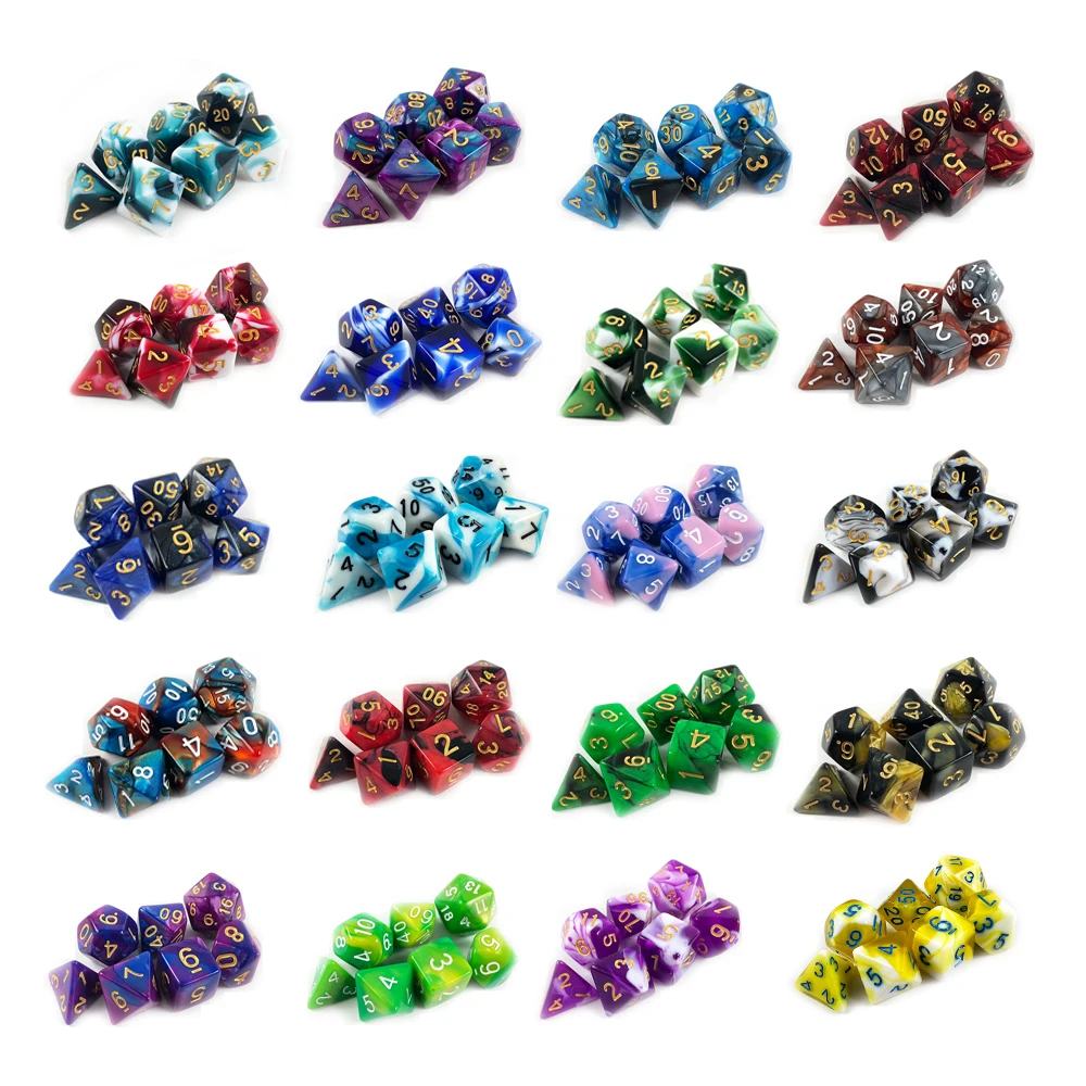 Top Quality 2-color Effect Dice 20 Different Color Set Polyhedral D4-D20 for DND RPG Board Game As Gift
Top Quality 2-color Effect Dice 20 Different Color Set Polyhedral D4-D20 for DND RPG Board Game As Gift