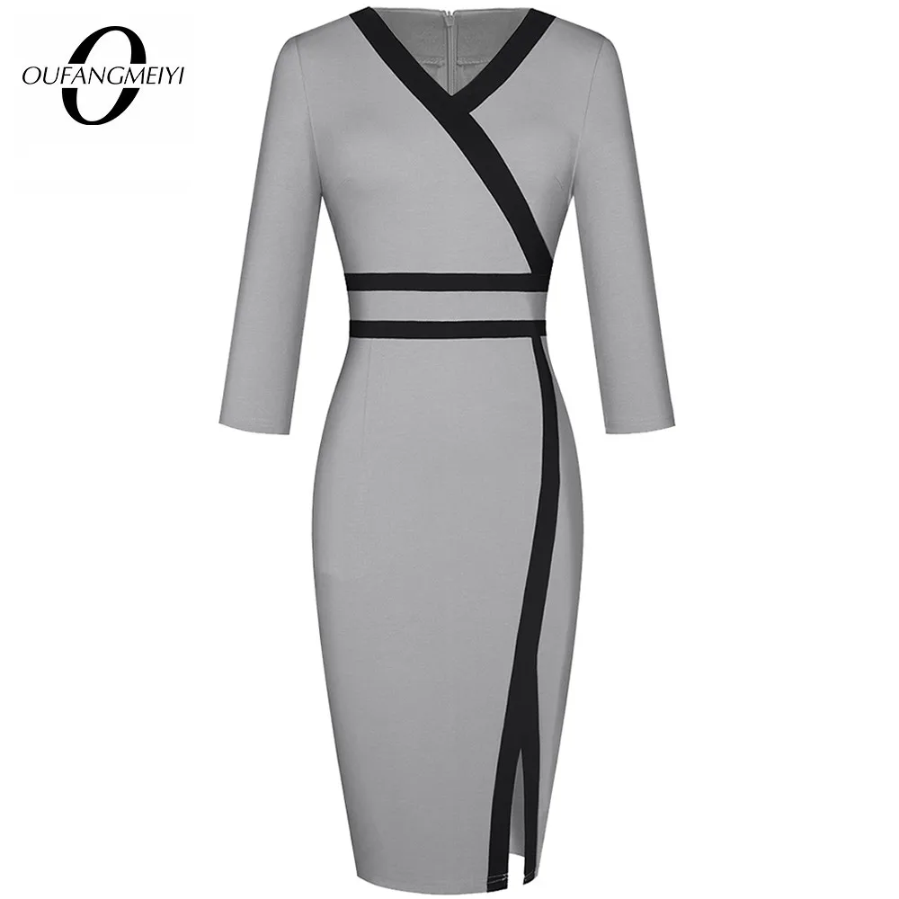 Fashion Chic Side Spilt Sexy Charming Elegant V neck Wear to work Bodycon Dress EB563 | Женская одежда