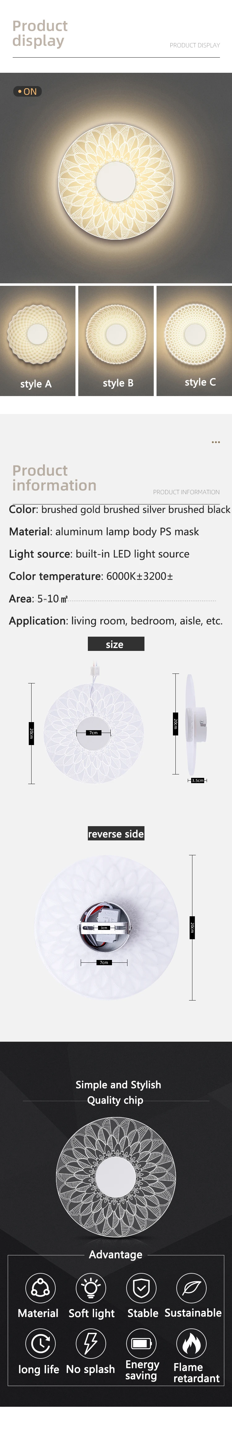 Generic Modern Ultrathin Acrylic Wall Lamp Simple Porch Balcony