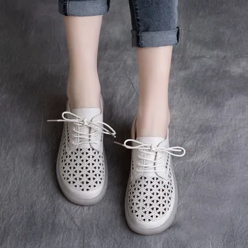 Flats Women Leather Shoes White Casual Summer Flats For Women Soft Genuine Leather Low Heels Lace Up Shoes Embroidery Handmade 
Flats Women Leather Shoes White Casual Summer Flats For Women Soft Genuine Leather Low Heels Lace Up Shoes Embroidery Handmade