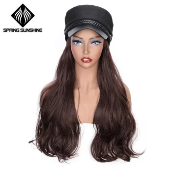 

Synthetic Long Body Wavy PU Fur Beret Cap Hair Extensions Travel Cadet Hat Party Wig Military Hat Newsboy Cap Hair Extension