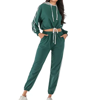 Tracksuit Women Two Piece Set Long Sleeve Hooded Striped Print Short Sweatshirt Long Trouser Pants Suits Wholesale Free Ship Z4
Tracksuit Women Two Piece Set Long Sleeve Hooded Striped Print Short Sweatshirt Long Trouser Pants Suits Wholesale Free Ship Z4