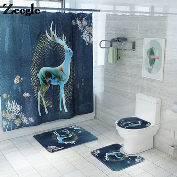 Household printing type shower curtain set with bath mat, waterproof shower curtain toilet floor carpet non-slip shower foot mat 
Household printing type shower curtain set with bath mat, waterproof shower curtain toilet floor carpet non-slip shower foot mat