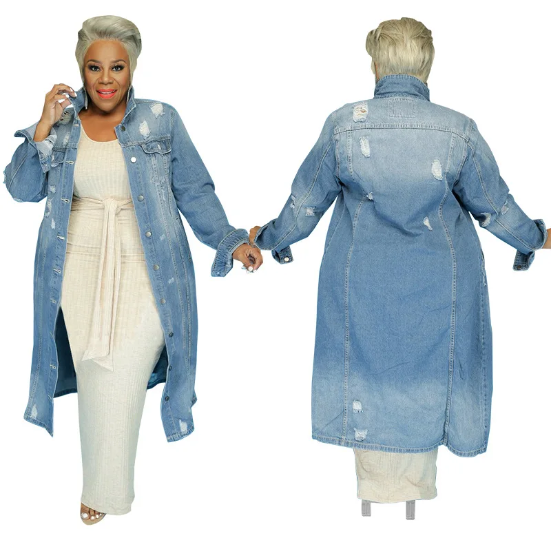 New Arrivals Women Casual Plus Size Denim Jackets Autumn 2021 Hottest Turn-down Collar Single-breasted Mid-calf Ripped Coats 
New Arrivals Women Casual Plus Size Denim Jackets Autumn 2021 Hottest Turn-down Collar Single-breasted Mid-calf Ripped Coats