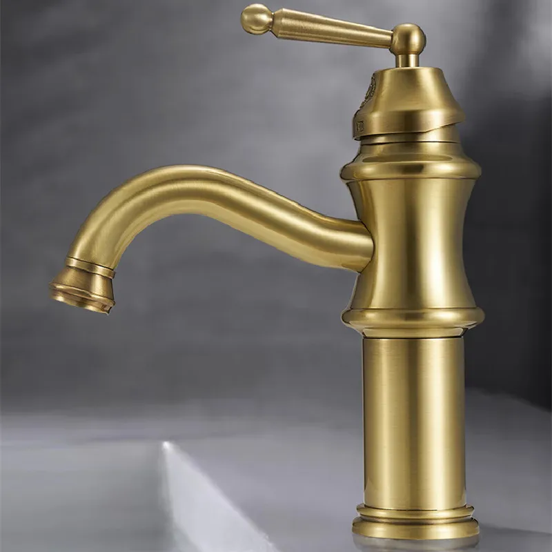 

Antique Brass Bathroom Basin Soild Copper Sink Mixer Faucets Hot & Cold Single Handle Deck Mounted Lavatory Crane Luxury Taps