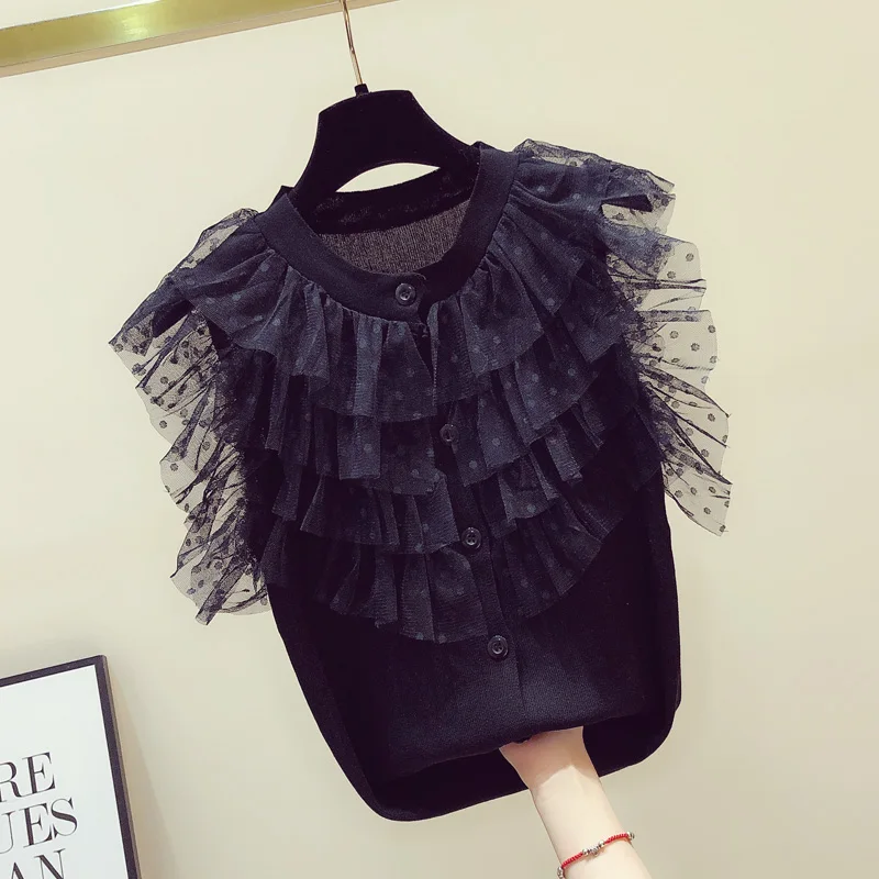 2020 Spring New Women's Slim Frilled Mesh Lace Solid Color Sleeveless T-shirt Top Womens Tshirt Black Knitted Shirt Tops Tee
2020 Spring New Women's Slim Frilled Mesh Lace Solid Color Sleeveless T-shirt Top Womens Tshirt Black Knitted Shirt Tops Tee