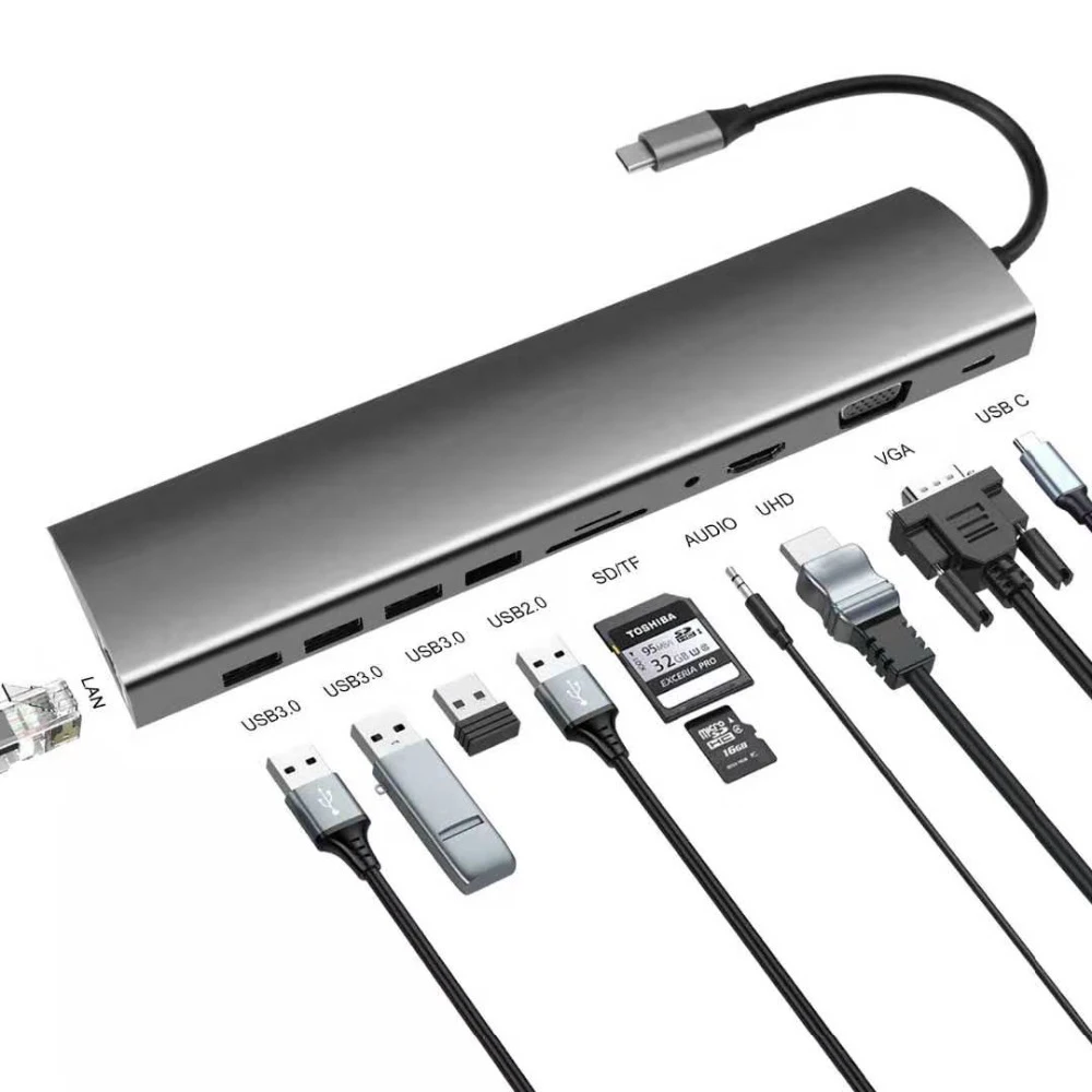 Адаптер питания 11 в 1 с портами USB Type-C на HDMI VGA RJ45 SD/TF | Компьютеры и офис