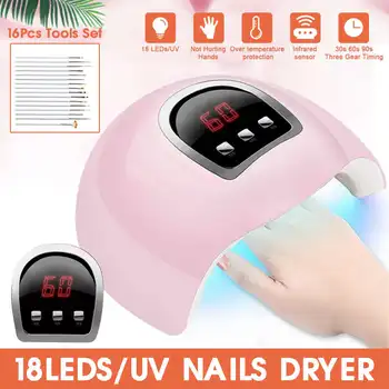 54W Nail Dryer LED Lamp UV light Nail Art Painting Brushes 18 LED USB Smart Infrared Sensor 30/60/90/99s Timing Nail Kit 
54W Nail Dryer LED Lamp UV light Nail Art Painting Brushes 18 LED USB Smart Infrared Sensor 30/60/90/99s Timing Nail Kit