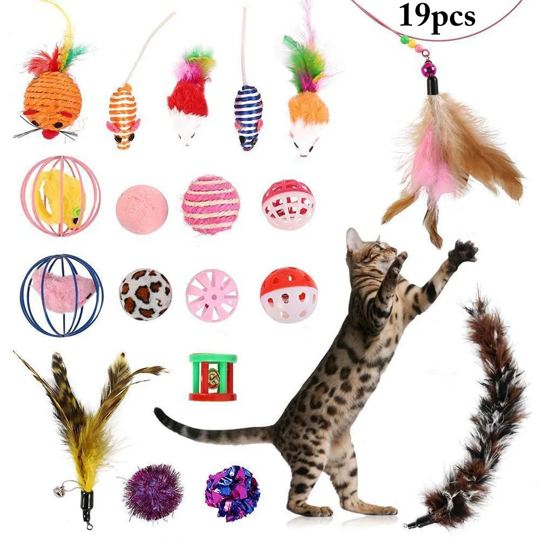 19pcs Pet cat toy set tease cat stick feather bell ball sisal ball mouse combination
19pcs Pet cat toy set tease cat stick feather bell ball sisal ball mouse combination