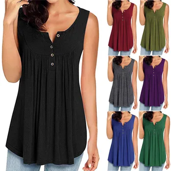 Explosion models Europe and the United States pleated 4 buttons loose sleeveless T-shirt solid color female womens clothing
Explosion models Europe and the United States pleated 4 buttons loose sleeveless T-shirt solid color female womens clothing