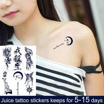 Waterproof Temporary Juice Tattoo Sticker Gun Flower Moon Rabbit Dragon Butterfly Elf Flash Tatoo Fake Tatto Art for Men Women 
Waterproof Temporary Juice Tattoo Sticker Gun Flower Moon Rabbit Dragon Butterfly Elf Flash Tatoo Fake Tatto Art for Men Women
