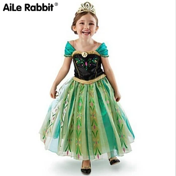 

Princess Dress Green Cosplay Anna Elsa Short Sleeve Party Dress Children's Clothing Boutique Apparel K1