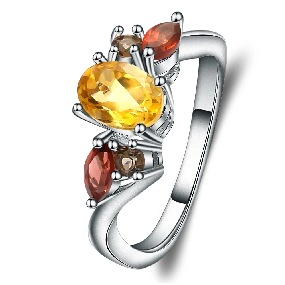 

Gem's Ballet 0.82Ct Natural Citrine Garnet Smoky Quartz Gemstone Ring For Women Wedding Ring 925 Sterling Silver Fine Jewelry