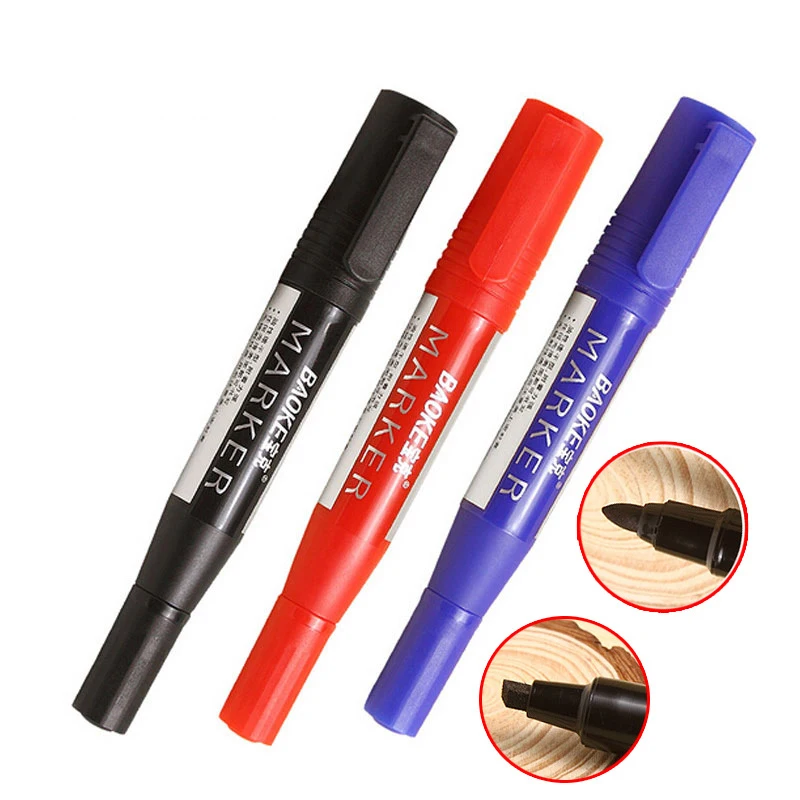 

1-Piece Dual Tip Marker Pen Water-resistant Black Blue Red Ink Oily Permanent Markers for CD Glass Fabric Rock Writing Marking