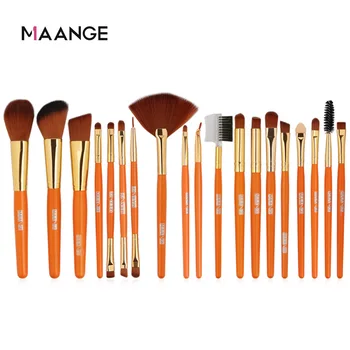 

MAANGE 19pcs Wooden Makeup Brushes Set Foundation Powder Blush Eyeshadow Concealer Eye Make Up Brush Cosmetics For Make Up Tools