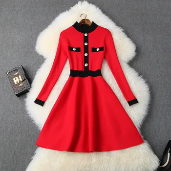 Autumn And Winter 2019 Europe Fashion New Half-high Collar Long Sleeve Metal Button Contrast Color Black Knitted Dress Women
Autumn And Winter 2019 Europe Fashion New Half-high Collar Long Sleeve Metal Button Contrast Color Black Knitted Dress Women