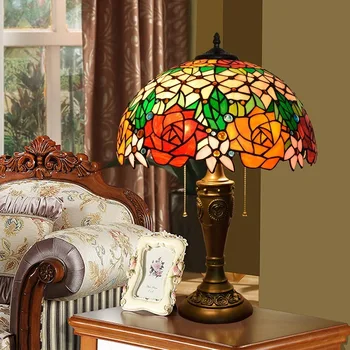 European retro American garden rose art glass personality decoration living room dining room table lamp zipper light
European retro American garden rose art glass personality decoration living room dining room table lamp zipper light
