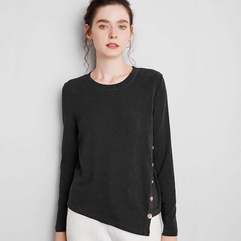 2020 Autumn New Simple And Sweet T-Shirt Women Loose Irregular Oblique Breasted Round Neck Long Sleeve Top
2020 Autumn New Simple And Sweet T-Shirt Women Loose Irregular Oblique Breasted Round Neck Long Sleeve Top