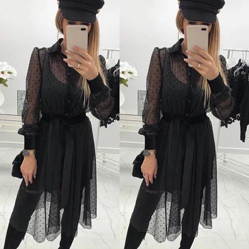 Winter Women Lace Dress with Velvet Belt Female Sexy Perspective Polka Dot Vest Black Dress Womens Elegant Shirt Dresses D30
Winter Women Lace Dress with Velvet Belt Female Sexy Perspective Polka Dot Vest Black Dress Womens Elegant Shirt Dresses D30