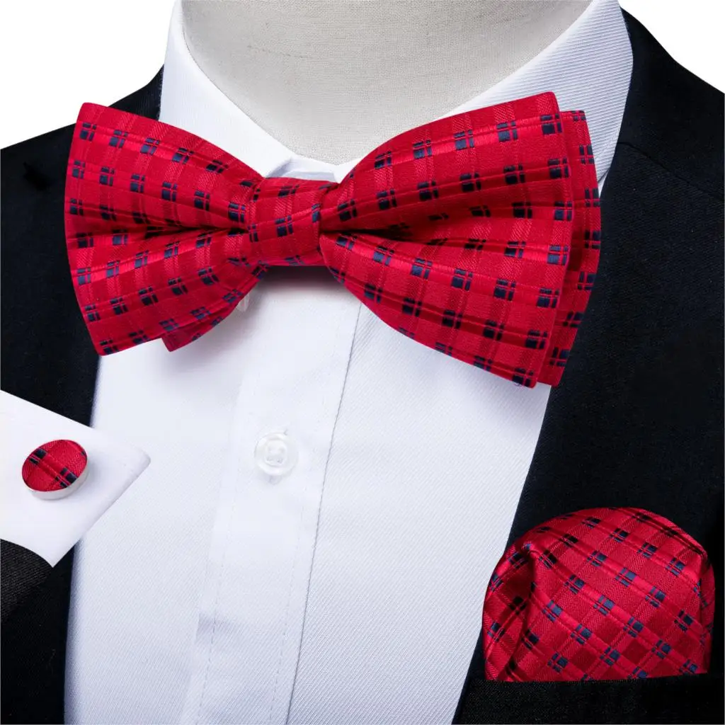 Red Blue Check Wedding Party Silk Bow Tie Set Tuxedo Butterfly Tie Pocket Square Cufflinks Set Vintage Male Neckwear DiBanGu
Red Blue Check Wedding Party Silk Bow Tie Set Tuxedo Butterfly Tie Pocket Square Cufflinks Set Vintage Male Neckwear DiBanGu