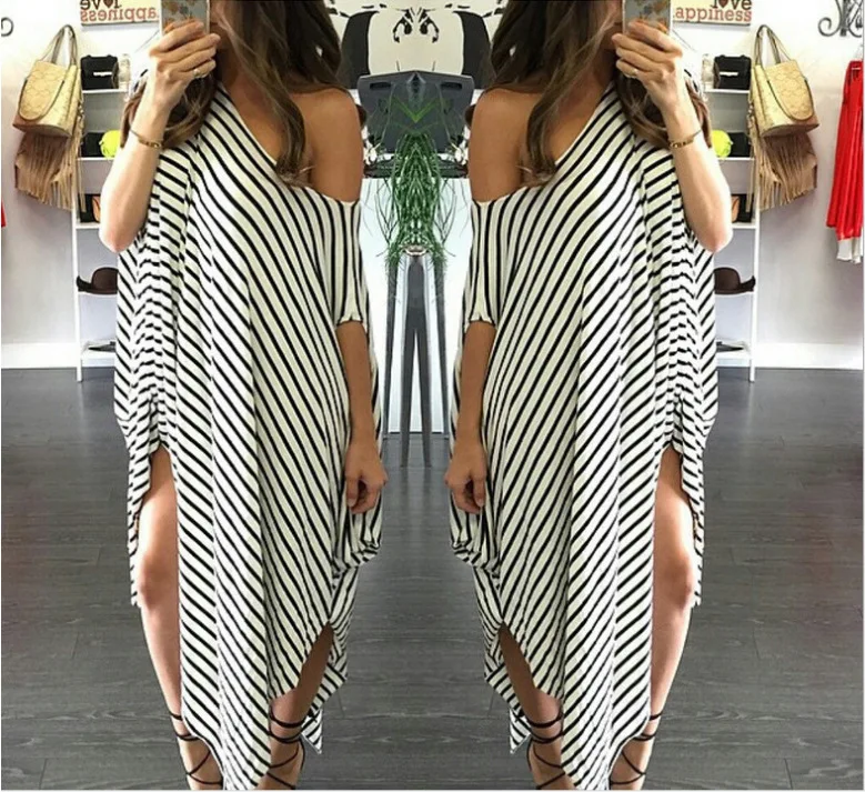 Hot Selling Europe And America Stripes Sloping Shoulder-Short Sleeve Irregular Dress
Hot Selling Europe And America Stripes Sloping Shoulder-Short Sleeve Irregular Dress