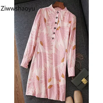 Ziwwshaoyu Elegant Spring Summer Long Sleeve 100% Cotton Pink Flower Print Sweet Shirt Dresses Women's High Quality Clothing
Ziwwshaoyu Elegant Spring Summer Long Sleeve 100% Cotton Pink Flower Print Sweet Shirt Dresses Women's High Quality Clothing