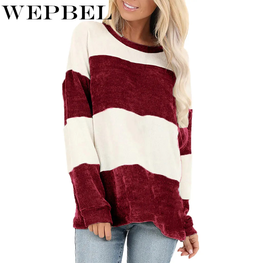 WEPBEL Women's Striped Patchwork Sweatshirts Autumn and Winter Long-Sleeved O-Neck Pullover Sweatshirts
WEPBEL Women's Striped Patchwork Sweatshirts Autumn and Winter Long-Sleeved O-Neck Pullover Sweatshirts