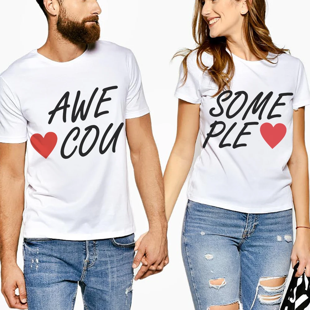 

Casual Short Sleeve Brand White Tee Top Letter Print Lovers T Shirt Couples Clothes Cute Summer Beach Boyfriend Mr Mrs Tshirt