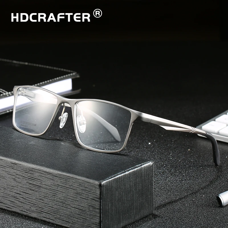 

HDCRAFTER Glasses Metal Full Rim Glasses Men Rectangle Prescription Eyeglass Frames For Optical Lenses Myopia and Reading