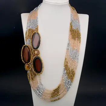 Wholesale New Styles Crystal necklaces Vintage Bijoux Natural Agates Silver Gold Mix Woven Statement Necklace For Women 
Wholesale New Styles Crystal necklaces Vintage Bijoux Natural Agates Silver Gold Mix Woven Statement Necklace For Women