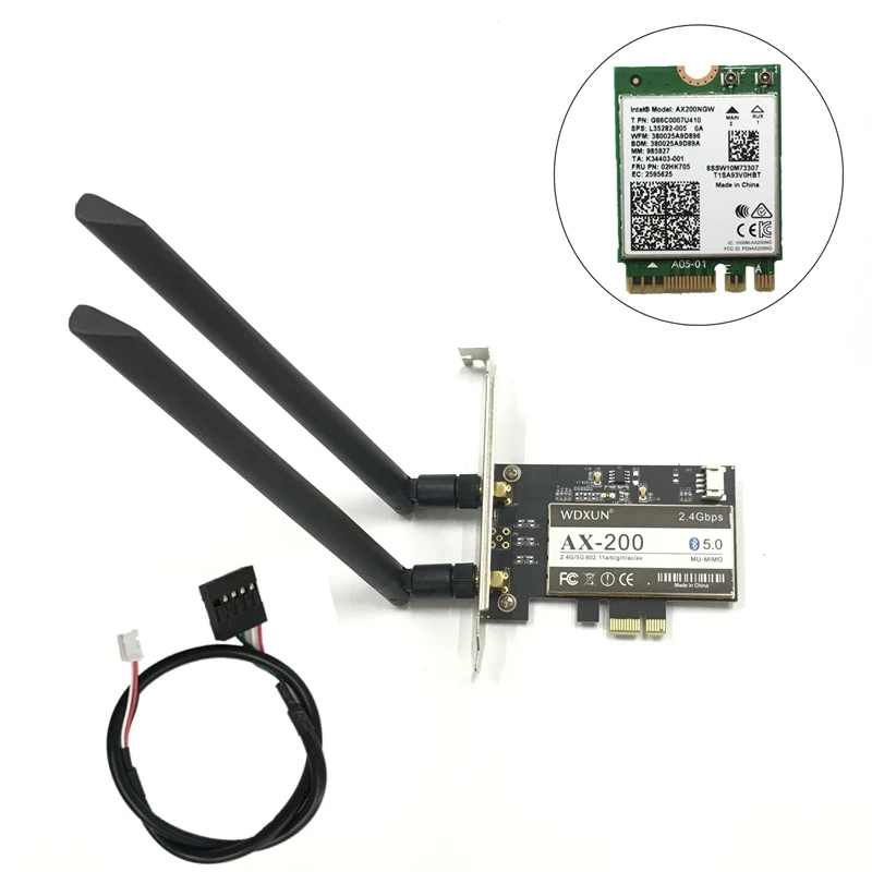 Dual band 2.4Gbps Wireless AX200NGW Network Wifi PCI-E 1X Card For Intel AX200 2.4G/5Ghz 802.11ac/ax Wi-fi Bluetooth 5.0 Adapter
Dual band 2.4Gbps Wireless AX200NGW Network Wifi PCI-E 1X Card For Intel AX200 2.4G/5Ghz 802.11ac/ax Wi-fi Bluetooth 5.0 Adapter