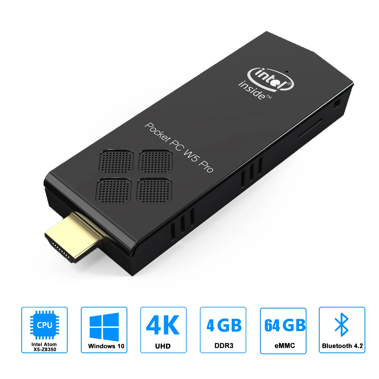 

W5 PRO Mini PC Windows 10 licenced 8GB/128GB 4GB/64GB Intel Z8350 Micro PC Compute Stick Quad Core 1.44GHz 2.4G&5G WiFi BT4.2