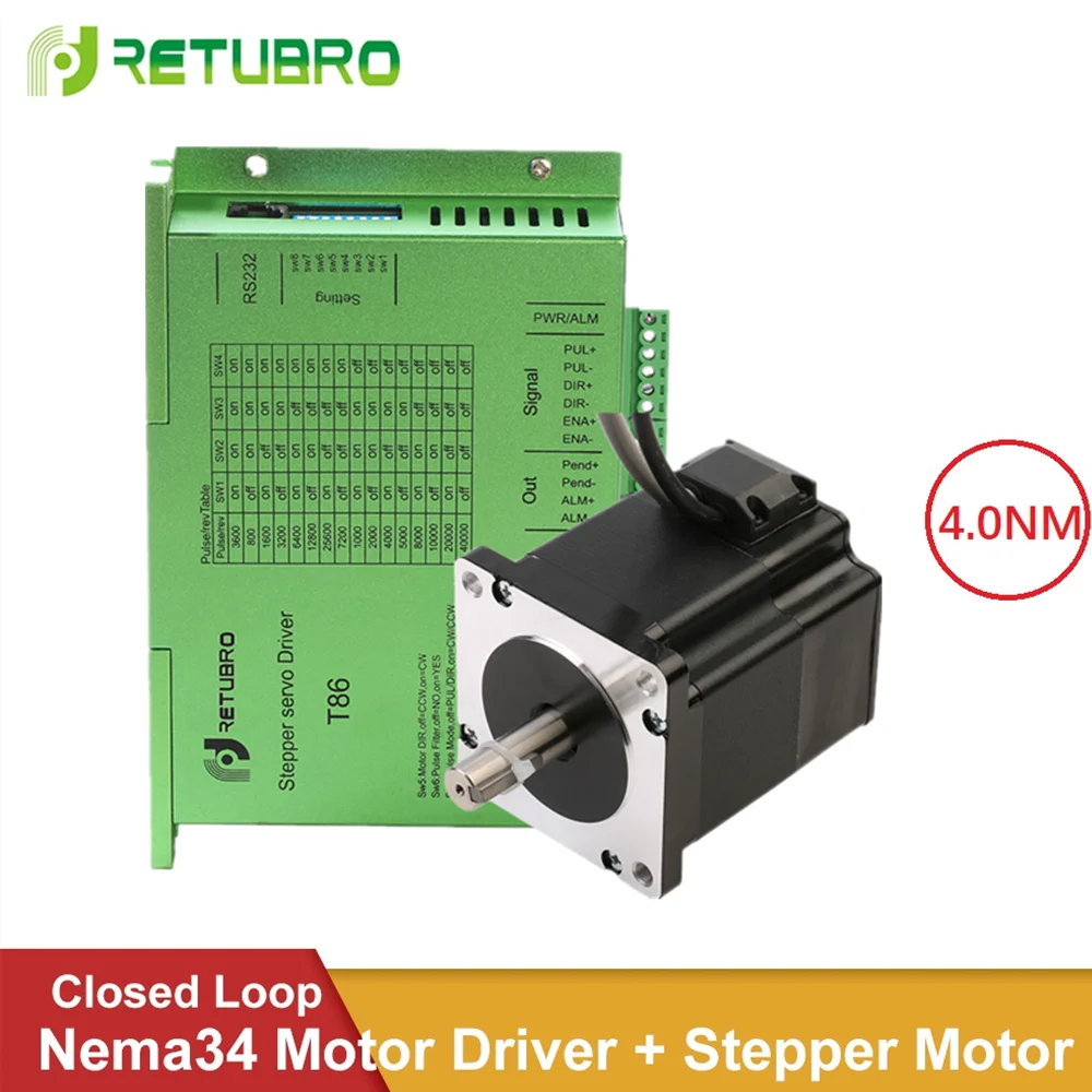 RETUBRO 1Set Nema 34 Closed Loop Stepper Motor Driver Kit T86+86A4EC Easy Servo 4NM 6A 98MM Length Hybrid 24-100V DC 18-80V AC
RETUBRO 1Set Nema 34 Closed Loop Stepper Motor Driver Kit T86+86A4EC Easy Servo 4NM 6A 98MM Length Hybrid 24-100V DC 18-80V AC