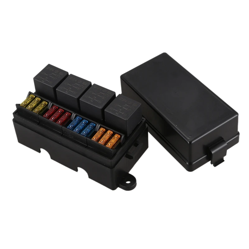 

12 Way Blade Fuse Holder Box with Spade Terminals and Fuse 4PCS 4Pin 12V 80A Relays for Car Truck Trailer and Boat