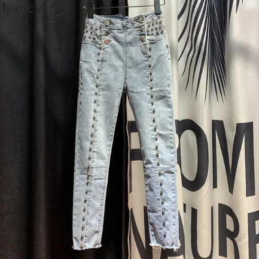 Fashion Wild Button Jeans Women's 2020 Spring New High-Waist Heavy Process Beaded Pencil Pants Diamond Jeans Village Jeans
Fashion Wild Button Jeans Women's 2020 Spring New High-Waist Heavy Process Beaded Pencil Pants Diamond Jeans Village Jeans