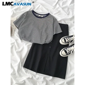 Summer Casual Stripe Skirt Set Women Two Pieces Set Female Short Sleeve T-shirt + High Waist Maxi A-line Skirt Matching Set
Summer Casual Stripe Skirt Set Women Two Pieces Set Female Short Sleeve T-shirt + High Waist Maxi A-line Skirt Matching Set