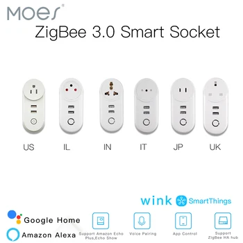 

ZigBee 3.0 Smart Socket Plug with 2 USB Interface Remote Voice Control Work with SmartThings Wink Echo Plus and Most Zigbee Hub